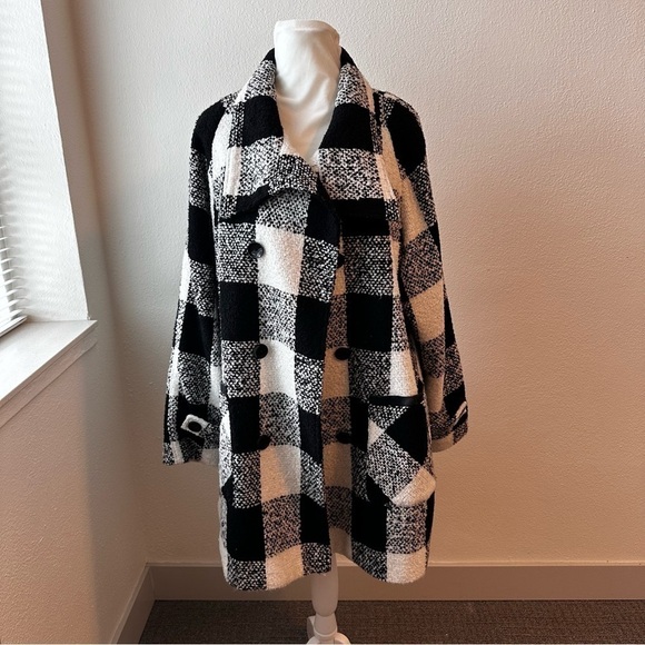 KC Collections Women's Plus Size Buffalo Plaid Funnel Neck Coat SZ XL - Picture 2 of 10